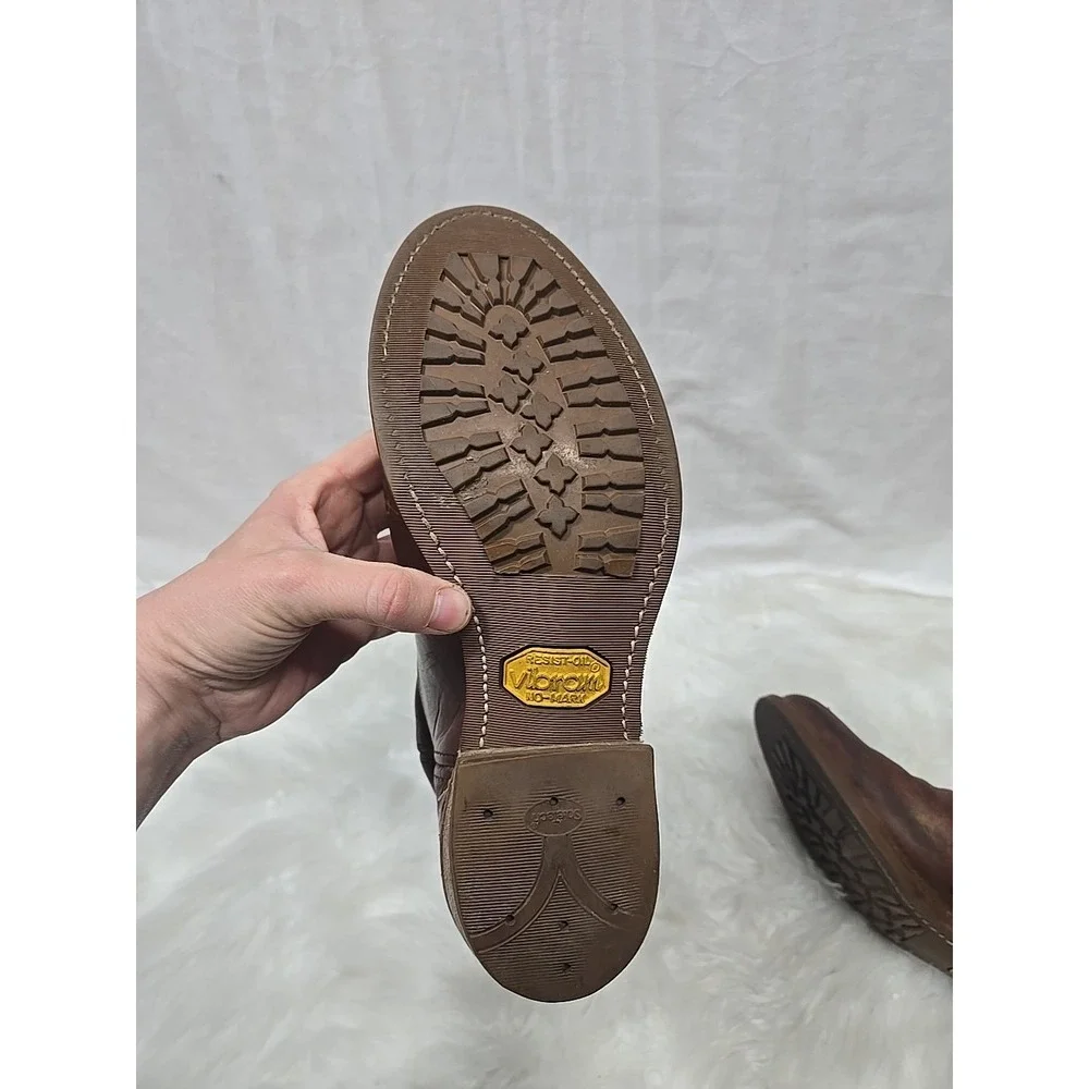 ABILENE BOOTS Brown Leather Boots Men's Size 8 D Vibram Resist Oil No Mark Soles